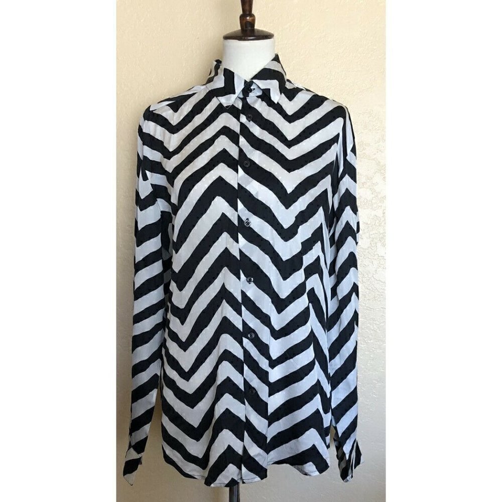 Diesel Womens Rayon Collared Button Down Striped Shirt Size L